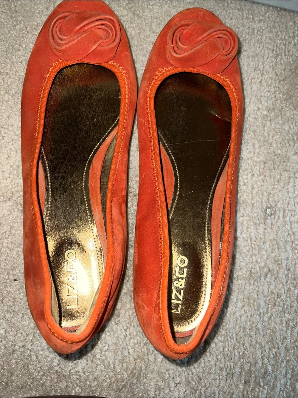 Liz & co. Orange Suede Rosette Ballet Flats